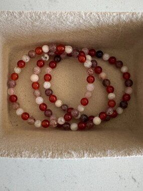 Healing Bracelet with Carnelian, Flower Agate, and Strawberry Quartz